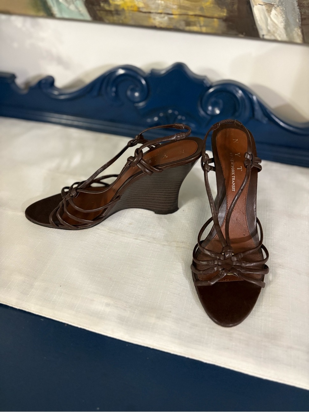 Title: Vintage NYT New York Transit Brown Strappy Wedge Sandals - Size 9